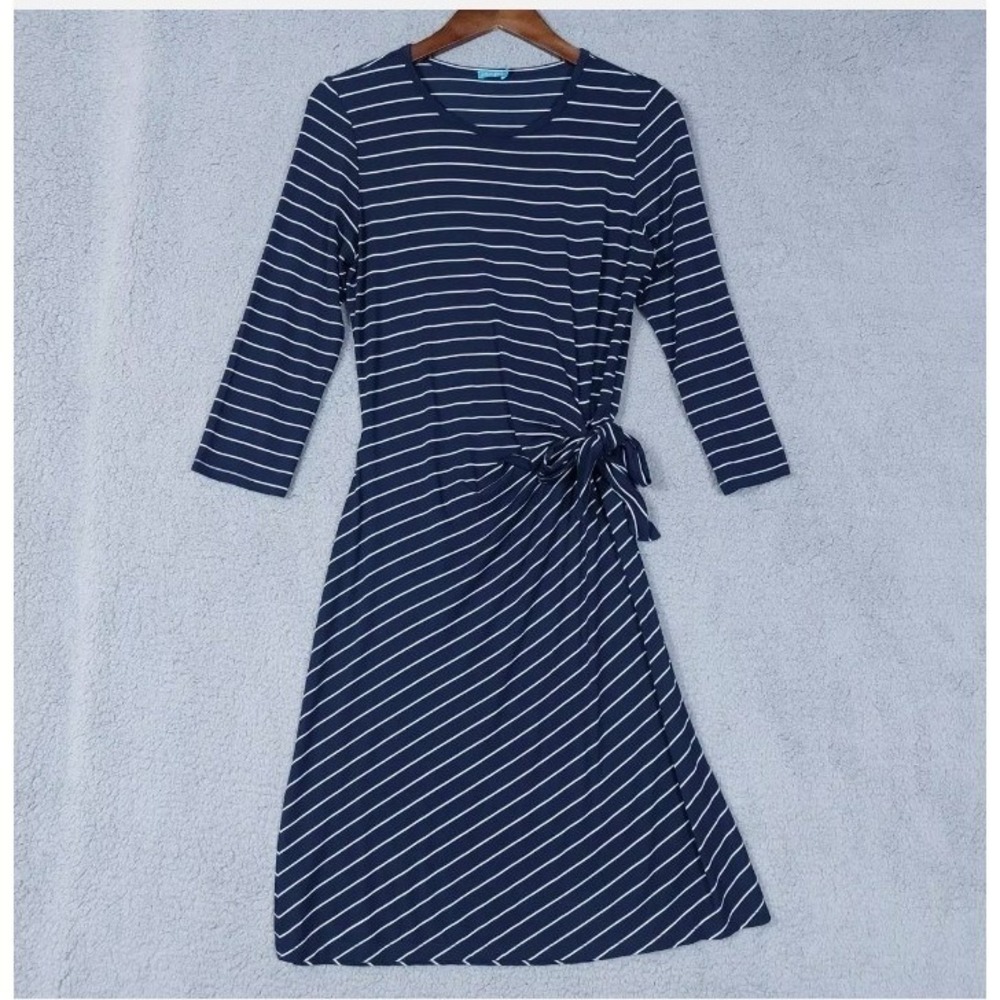 J McLaughlin Women's Dress Size Large Striped 3/4 Sleeves Navy White Casual‎